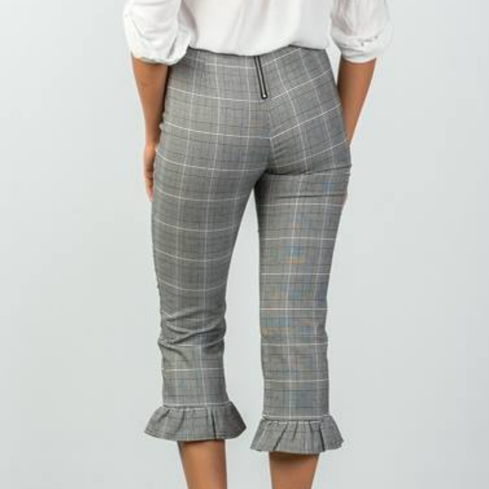 HEATHER PLAID HIGH WAIST RUFFLE CROP PANTS - Picture 4 of 6